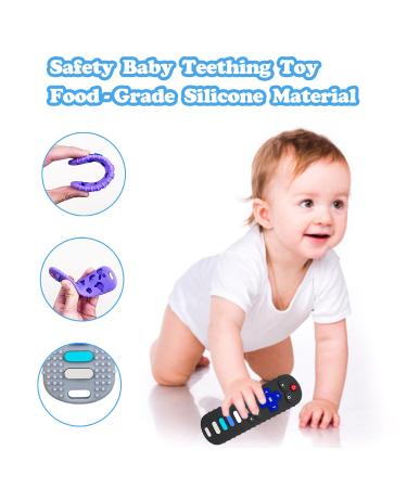 ROBBEAR Baby Teething Toys - Silicone Teethers for Babies 3-18 Months - TV Remote Control Shape Chew Toys - BPA Free Teether (Black/Grey/Purple) - Buy Online on GoSupps.com