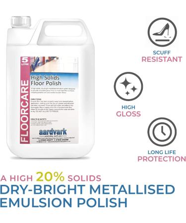5L Aardvark High Solids Floor Polish - Professional Medium to High Wear Durable Gloss Emulsion Surface Finish to Wooden Sealed Cork Sealed & Lino Floors - Buy Online on GoSupps.com