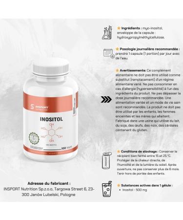 Inositol Capsules 500 mg 100 Capsules - Improves Mood - Stress Relieves - Supports Hormone Balance and Metabolism | INSPORT Nutrition - Buy Online on GoSupps.com