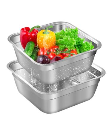 Dish Tub for Kitchen Sink Large Capacity Stainless Steel Vegetable Wash Basin with Rolled & Wide Edge Stackable Washing Basket for Fruit Vegetable Kitchen Accessories with Drain Hole