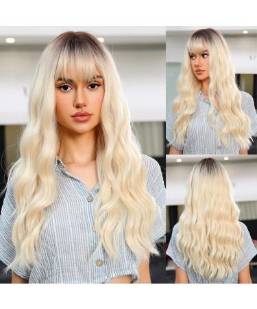 HAIRCUBE Curly Wigs for Women Synthetic Hair Wig with Fringe for Daily Use or Cosplay (Very Light Blonde L)