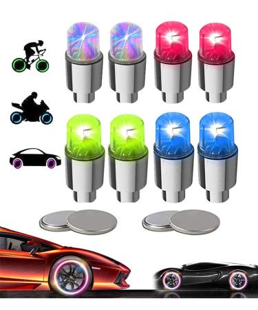 Yinch LED Bike Wheel Lights 8 Pack Car Tire Valve Cap Bicycle Motorcycle Tyre Spoke Flash Lights Waterproof Valve Stems Caps Accessories for Men Women Kids with 10 Extra Batteries(4 Color) 4 Color-8PC