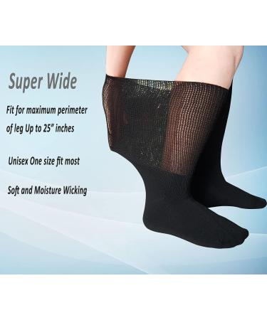COIYUFUX Extra Wide Bariatric Diabetic Socks - 2 Pairs Black | Ideal for Lymphedema, Swollen Edema, Cast Leg, Calf - Buy Online on GoSupps.com