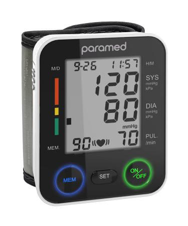 PARAMED Automatic Wrist Blood Pressure Monitor: Blood-Pressure Kit of Bp Cuff + 2AAA and Carrying case - Irregular Heartbeat Detector & 90 Readings Memory Function & Large Display