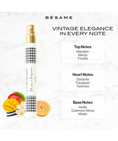 BESAME COSMETICS - Decades of Fragrance -1950 Womens Perfume Vintage Inspired Eau de Parfum in Retro Perfume Bottle Floral Powdery Scent with Vanilla and Gardenia - 9mL Vintage Atomizer - Buy Online on GoSupps.com