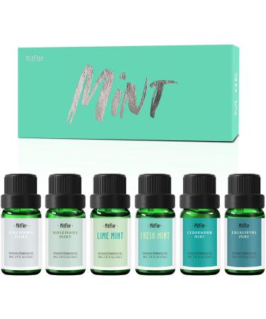 Fragrance Oils Set of Mint, MitFlor Premium Scented Oils for Diffuser, Soap & Candle Making Scents, Refreshing Home Fragrance, Aromatherapy Oil Gift Set, Cedarwood Mint, Coconut Mint and More, 6x10ml