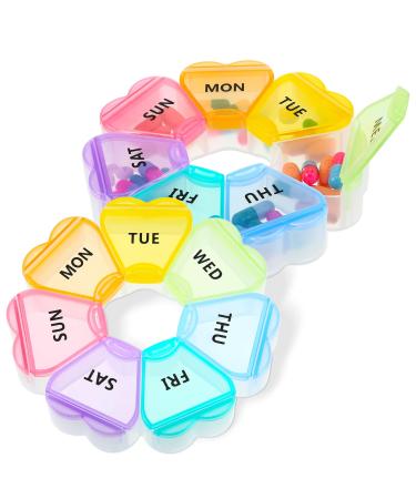 2 Packs Travel Weekly Pill Organizer 7 Day Portable Pill Box Flower Medicine Organizer Medicine Containers Weekly Pill Cases Cute Medicine Holder Pill Dispenser Box for 1 Time Day (Multi Colors)