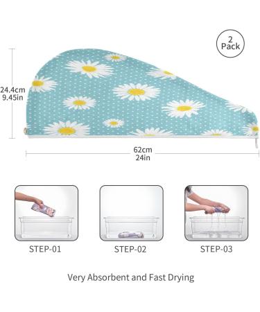 Buy Daisy Flower Dry Hair Cap - 2 Piece Quick Drying Towel Set with Button Headband | Super Absorbent & Comfortable | International Shipping - Buy Online on GoSupps.com
