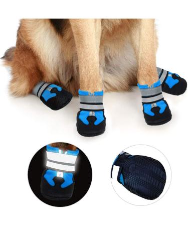 Leeko Dog Boots Anti-Slip Dog Shoes with Reflective Strip Waterproof Breathable Soft-Soled Fabric Suitable for Medium and Large Dogs 4 PCS (S Blue) S Blue - Buy Online on GoSupps.com