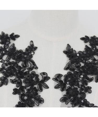 Set of 2 Black Sequin Flower Patches Lace Appliques - Wedding Dress DIY Crafts - Buy Online on GoSupps.com