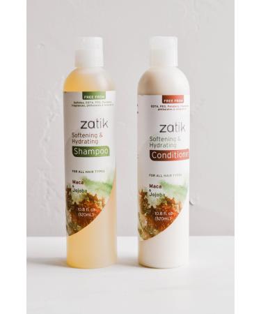 Zatik Naturals - Softening & Hydrating Shampoo + Conditioner Set - with Maca and Jojoba for all Hair Vegan Biodegradable pH Balanced Free From Sulfates 10.8 fl oz (One of Each)