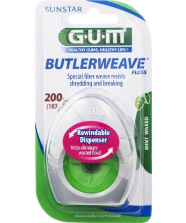 GUM ButlerWeave Waxed Dental Floss, Rewindable Dispenser, Mint, 200 Yards (Pack of 6) 6 Pack