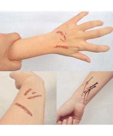 COKOHAPPY Halloween Bleeding Wound Scar Temporary Tattoo - 10 Sheets for Party Cosplay Costume, Realistic Look - Buy Online on GoSupps.com
