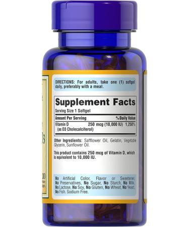 Puritan's Pride Vitamin D3 10,000 IU 200 Softgels - High Potency Supplement - Buy Online on GoSupps.com