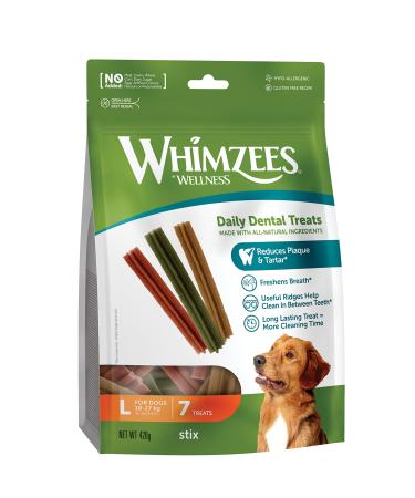Whimzees by Wellness Stix natural grain -free dental care snacks couch sticks for large dogs 7 pieces size L bag - 7 pieces 420 g (1 Pack)