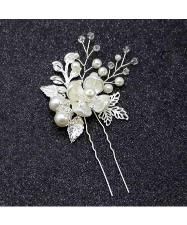 JUSTUSNX Silver Bride Wedding Headpiece Pearl Hair Pins Accessories Bridal Crystal Flower Hair Pieces for Women and Girls - Buy Online on GoSupps.com