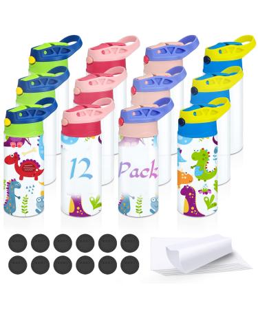 XccMe Sublimation Sippy Cup 12 PACK 12oz Stainless Steel Toddler Water Bottle Double Wall Vacuum Insulated Sippy Tumbler with Handle Spill Proof and Shrink Film Children Thermos for Water Milk