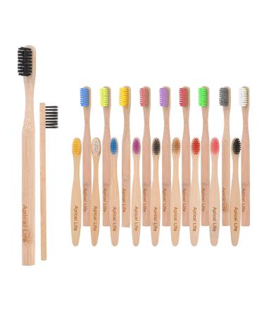 Apical Life Bamboo Toothbrush for Adult and Kids Biodegradable Eco-Friendly Natural Organic Bamboo Charcoal Toothbrushes BPA Free Medium Soft Bristles family 20 Count