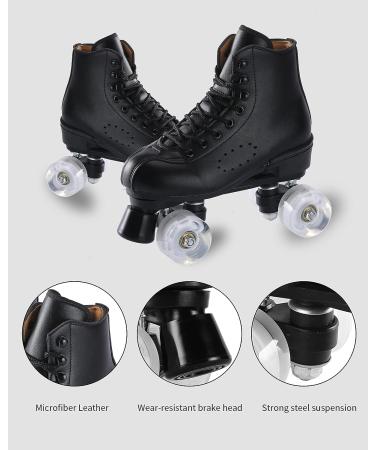 Ugboiu Black Derby Roller Skates | Double-Row Classic Skates for Men and Women | 4 Shiny Wheels | Indoor and Outdoor Use - Size 9.5 Women/8.5 Men - Buy Online on GoSupps.com