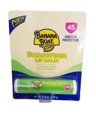 New! Banana Boat Aloe Vera with Vitamin E Sunscreen Lip Balm SPF 45 0.15 oz (Pack of 4)