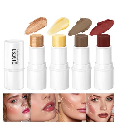 ONLYOILY 4 Pcs Makeup Sticks for Eternal Youth, Contour Stick, Highlighter Stick, Blush Stick & Moisturizer, Multi Face Makeup Set, Great For Gift #1+#3+#6+Moisturizer