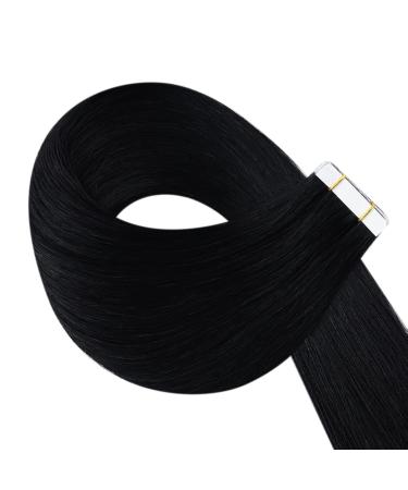 Youngsee Black Tape In Hair Extensions | 45cm Real Virgin Hair | Smooth Skin Weft | 5pcs 12.5g #1 - Buy Online on GoSupps.com