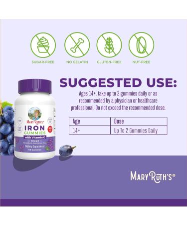 MaryRuth's Iron Gummies for 14+ with Vitamin C for Absorption | Sugar Free | Gummy Iron Supplement + VIT C | Energy Metabolism | Cellular Health | Immune Support | Vegan | Non-GMO | 60 Count - Buy Online on GoSupps.com