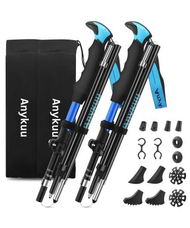 Anykuu Hiking Poles Foldable 110-130cm Nordic Walking Poles Trekking Poles Telescopic Shockproof Ultralight Camping Backpack Blue