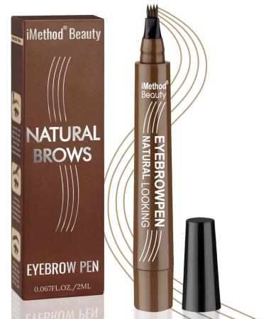 iMethod Eyebrow Pen - Upgrade Eyebrow Pen, Eyebrow Makeup, Long Lasting, Waterproof and Smudge-proof, Light Brown