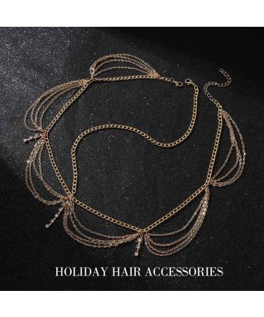 Catery Gold Hair Chain Jewelry - Boho Headpiece with Rhinestones for Women and Girls - Buy Online on GoSupps.com