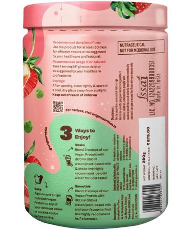 O Gin Nu#Tion Vegan Protein Powder - 100% Natural Strawberry 25g Plant-Based Protein Dairy Free Non-GMO 7 Servings 290g - International Shipping Available - Buy Online on GoSupps.com