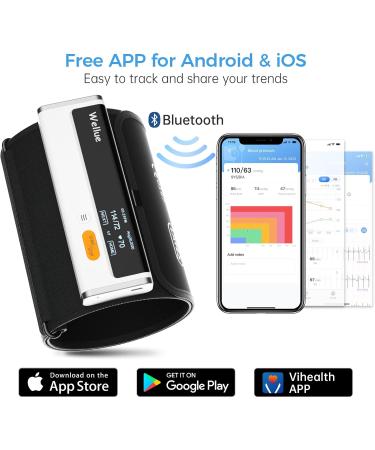 Wellue Armfit Plus Blood Pressure Monitor with EKG - Bluetooth Upper Arm Meter Large Cuff Free iOS & Android App for Home Use - Buy Online on GoSupps.com