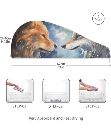 Grey Brown Wolf Hair Towel 2 Pack | Super Absorbent Quick Dry Hair Turbans for Women & Girls - Perfect Hair Drying Solution - Buy Online on GoSupps.com