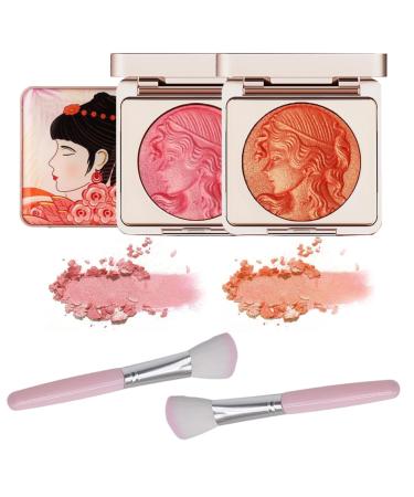 Embossed Smooth Powder Blush Palette for Cheeks Embossed Girl Blush for Cheeks Matte Face Powder Blush Palette Natural Makeup Radiant Finish Long Lasting Powder Blush with Brush(01+02)