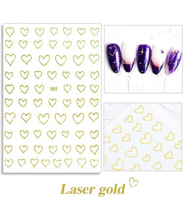 12 Sheets 3D Heart Star Nail Art Stickers Nail Heart Stickers Self Adhesive Nail Decal Stickers Love Heart Nail Art Decoration Heart Nail Sticker Gold Silver Black White Colors Colorful Version - Buy Online on GoSupps.com