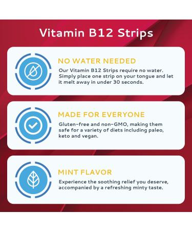 Calmour Vitamin B12 Strips 1500 mcg - Mint Flavored, Dissolve Under Tongue - Vegan & Gluten Free - 10 Pack - Buy Online on GoSupps.com