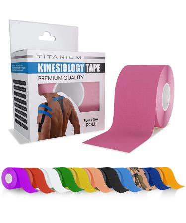 Titanium Sports Kinesiology Tape - 5m Roll of Elastic Water Resistant Tape for Support & Muscle Recovery - Quality Sports Tape (Pink)