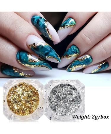 Holographic Nail Art Sequins Glitter Kit - 4 Boxes Set, Aluminum Foil Sequins for Nails - Gold & Silver Irregular Glitter Flakes, Mirror Chrome Powder - Nail Decorations - Buy Online on GoSupps.com