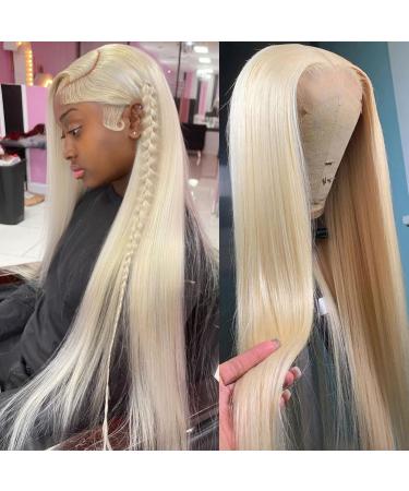 613 Blonde Lace Front Wig Human Hair 13x4 Blonde Lace Front Wigs Human Hair 180% Density 10A Transparent 613 HD Straight Lace Frontal Wig Glueless Human Hair Pre Plucked Bleached Knots With Baby Hair(24 inch) 24 Inch 13x...