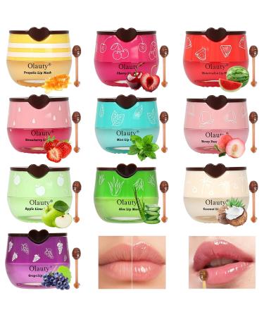 10 PCS Bee Lip Balm Honey Pot, Honey Lip Balm Bulk, Moisturising Sleep Lip Mask Overnight with Sticks, Reduce Lip Lines, Exfoliating Prevention Dry and Crack Lip Scrubs