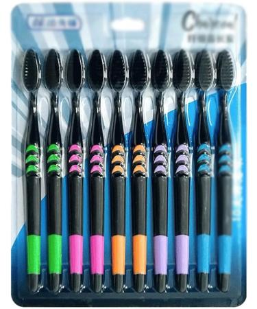 Suicra - 10 Pack Soft Charcoal Adult Toothbrushes for Ultimate Oral Hygiene | Manual Cleaning & Care - Buy Online on GoSupps.com