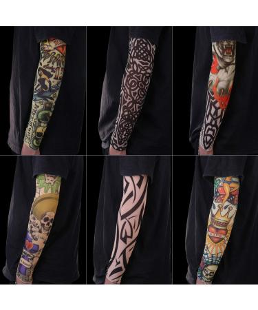 Gospire 6 Pcs Stretchy Nylon Fake Tattoo Sleeves - Halloween Body Art Arm Stockings for Men and Women - Buy Online on GoSupps.com