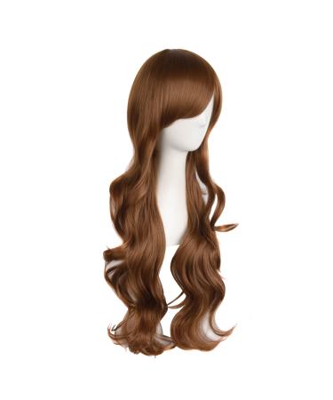 MapofBeauty 28-Inch Light Brown Wavy Wig with Side Parting Bangs Long Curly Full Hair for Women - Buy Online on GoSupps.com