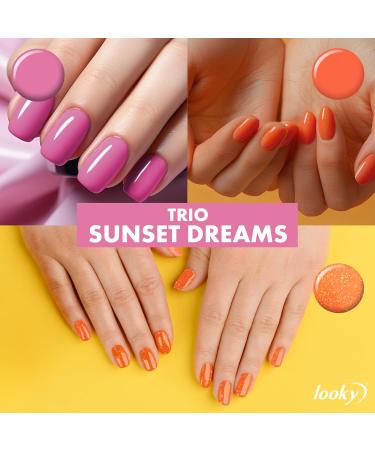 Looky 3-in-1 Gel Nail Polish 3 Pack Sunset Dreams #752 Apolline #868 Papaye #731 Nadia Combined Base Color Top Coat Salon Quality Manicure at Home DIY Easy Application Nail Lacquer Enamel Quick UV LED Curing Long Lasting Color 3 x 15ml (Sunset Dreams #752 - Buy Online on GoSupps.com
