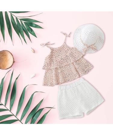 Korean Floral Chiffon Shirt Camisole with Hat Girls' Summer Suit (Pink, 5-6 Years) - Buy Online on GoSupps.com