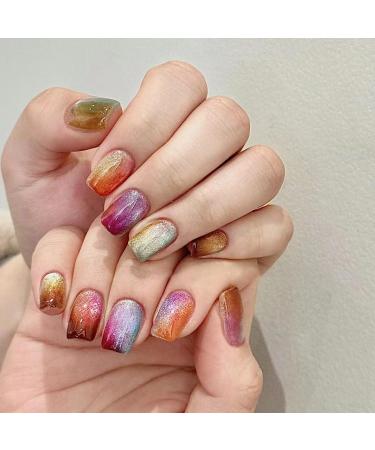 Buy Square Press on Nails - 30Pcs Ombre Colorful Acrylic False Nails for Women | Rainbow Gradation Doodle Art | Glossy Gel Stick on Nails - International Shipping Available - Buy Online on GoSupps.com