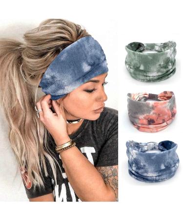 Jovono Boho Headbands Wide Bandeau Hair Bands Knotted Elastic Head Band Turban Stretch Head Wrp Yoga Outdoor Hairbands for Women and Girls(Pack of r3) (Set H)