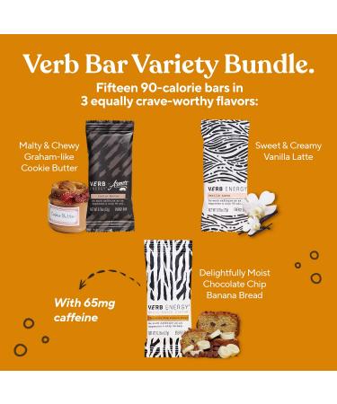 Verb Variety Pack - 15 Caffeinated Energy Bars in 3 Flavors - Vegan & Gluten-Free Nutrition Bars with Organic Green Tea - Low Sugar & 90-Calorie Snacks (Pack of 15) - Buy Online on GoSupps.com