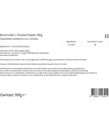 Doctor's Best L-Citrulline Powder - High Dose 200g Vegan Amino Acid Supplement - Buy Online on GoSupps.com