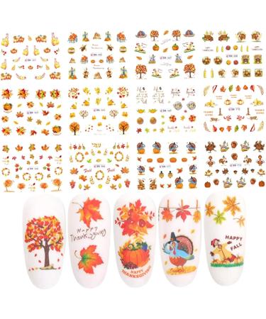 Halloween Stickers Decals Fall Nail Stickers Autumn Maple Leaves Pumpkin Turkey Nail Art Stickers Thanksgiving Themed Water Transfer Nail Decorations 12 Sheets/Set - Buy Online on GoSupps.com